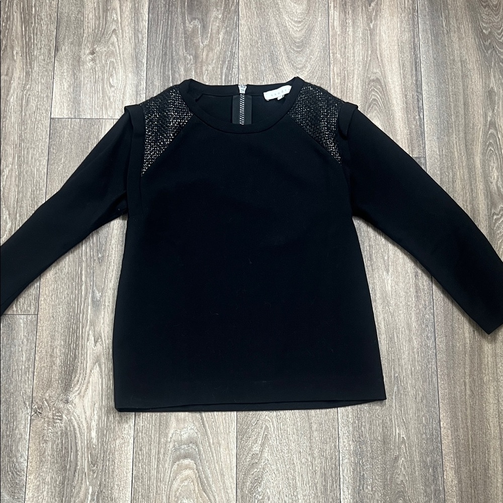 Sandro Black Top with Textured Shoulders